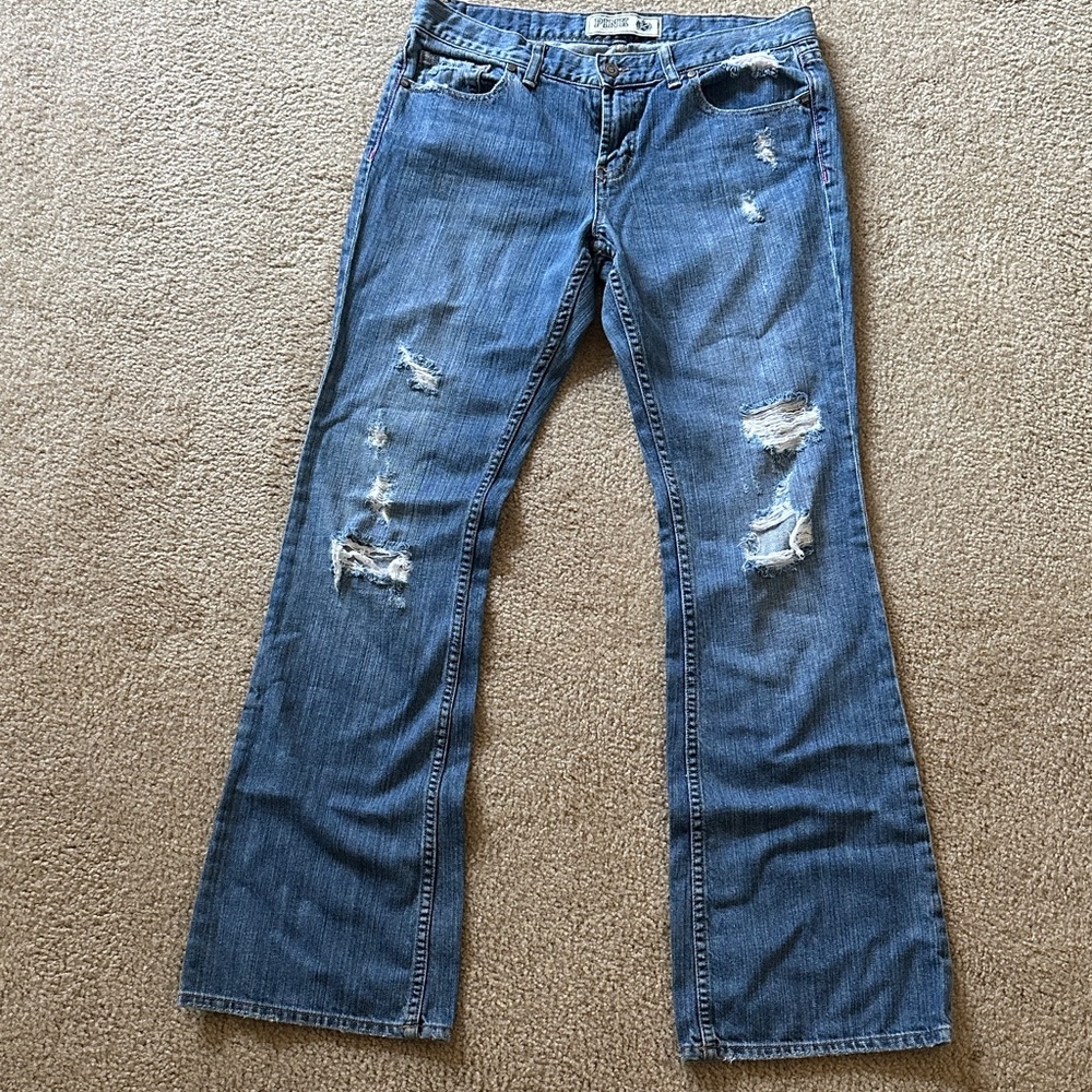 PINK Victoria's Secret Blue Distressed Flare Jeans
